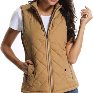 Women Quilted Vest Zip Up Stand Collar